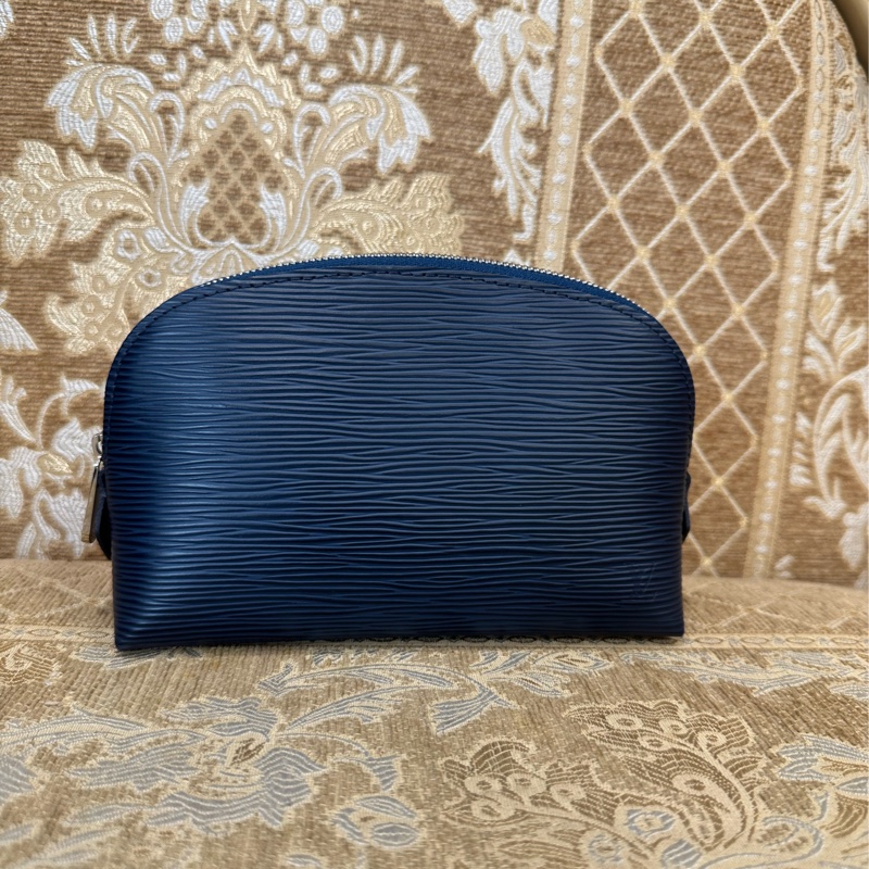 LV 藍EPI牛皮銀釦化妝包PM M40638-0