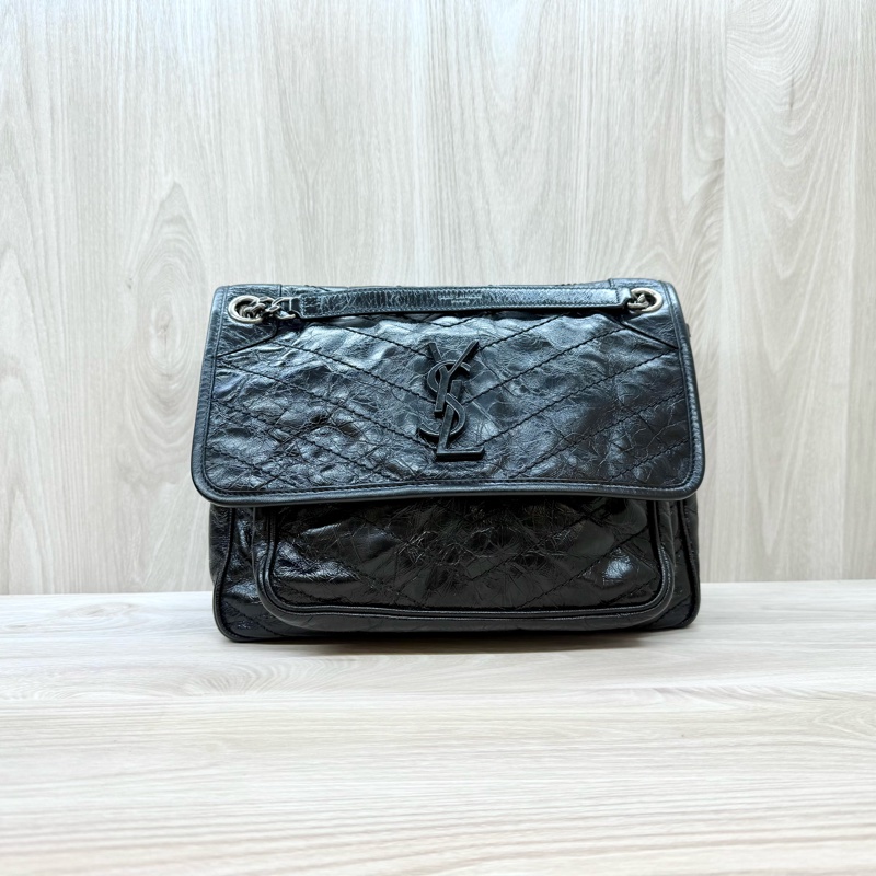 YSL黑揉製牛皮NIKI中號側背包498894-0