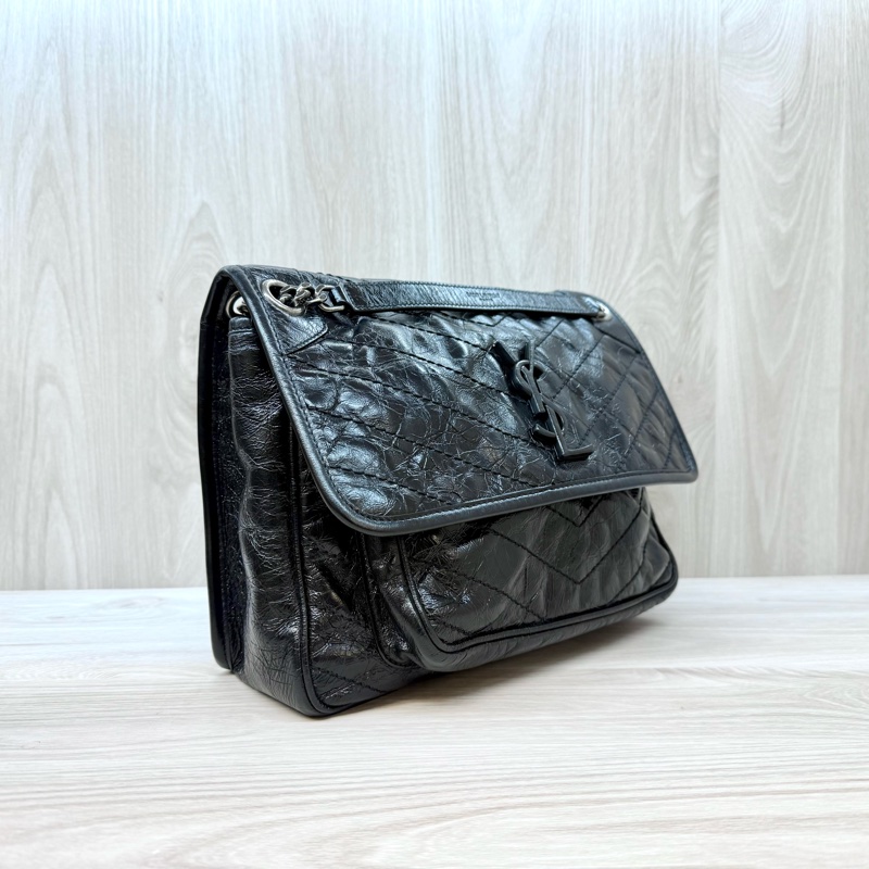 YSL黑揉製牛皮NIKI中號側背包498894-3