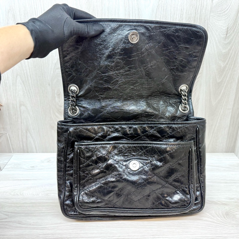 YSL黑揉製牛皮NIKI中號側背包498894-6