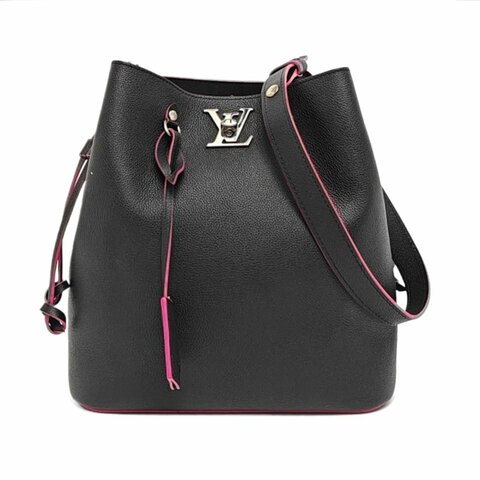 LOUIS VUITTON LOCKME黑色牛皮單肩包斜挎包銀色五金