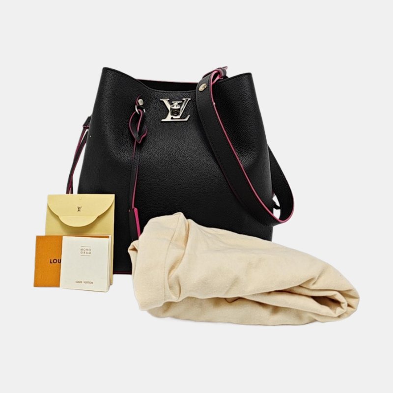 LOUIS VUITTON LOCKME黑色牛皮單肩包斜挎包銀色五金-7