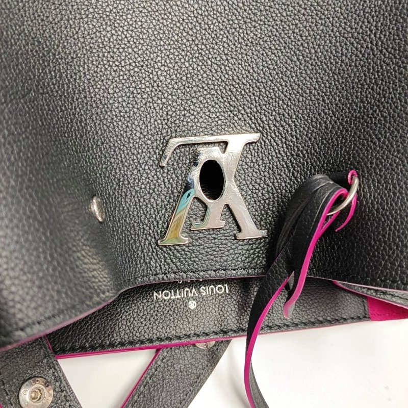 LOUIS VUITTON LOCKME黑色牛皮單肩包斜挎包銀色五金-8