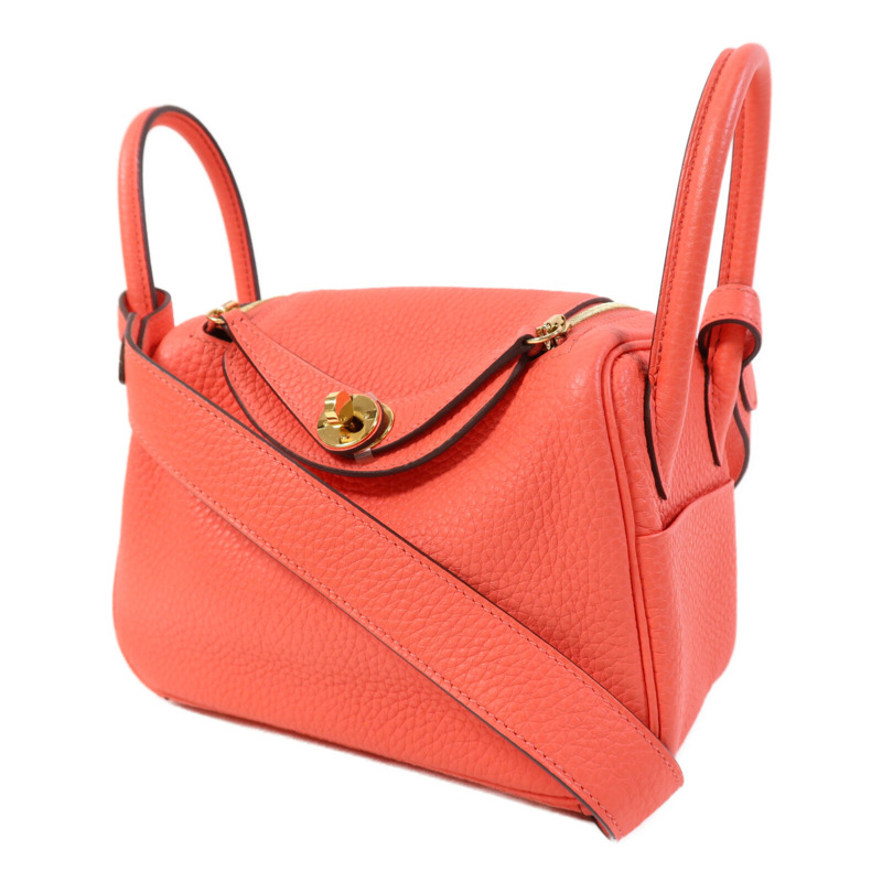 HERMES Clemence皮革Mini Lindy金扣手挽肩背兩用袋Rose Texas-2