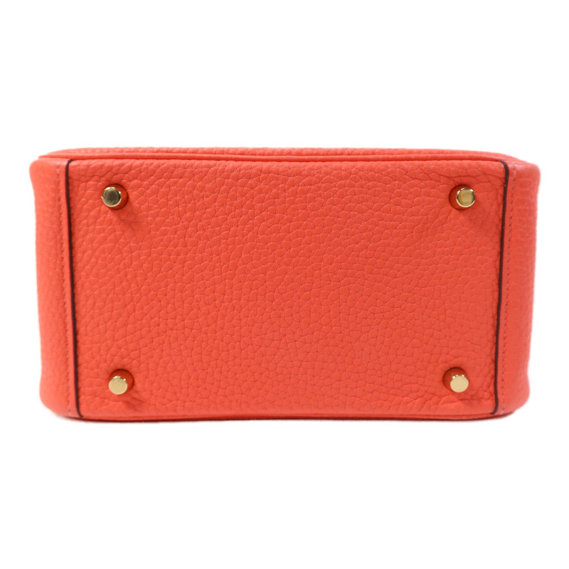 HERMES Clemence皮革Mini Lindy金扣手挽肩背兩用袋Rose Texas-3
