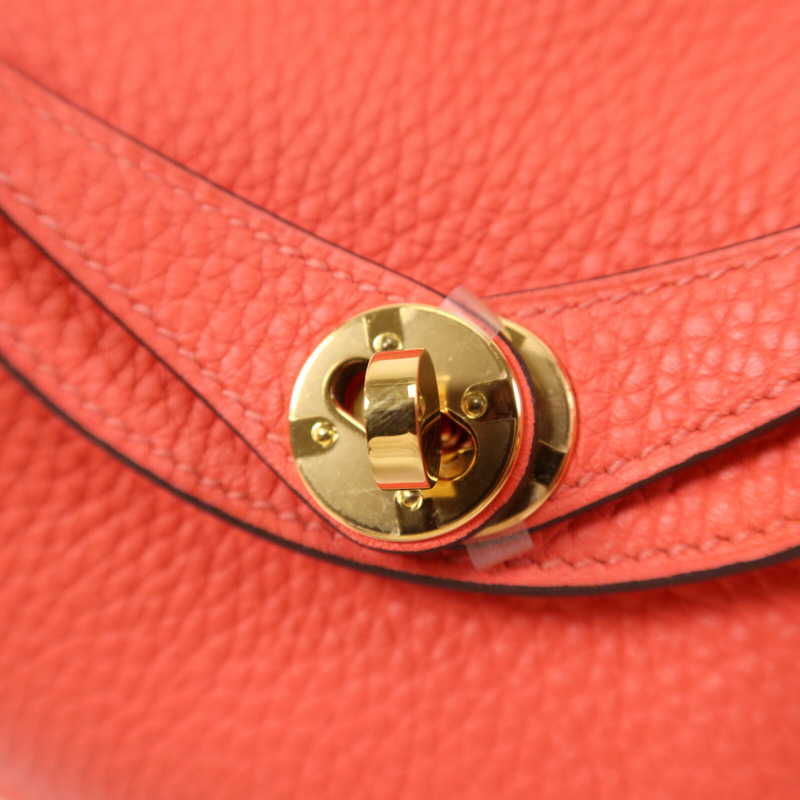 HERMES Clemence皮革Mini Lindy金扣手挽肩背兩用袋Rose Texas-6