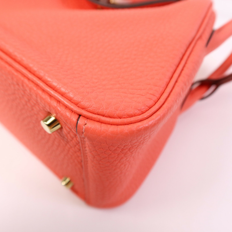 HERMES Clemence皮革Mini Lindy金扣手挽肩背兩用袋Rose Texas-9