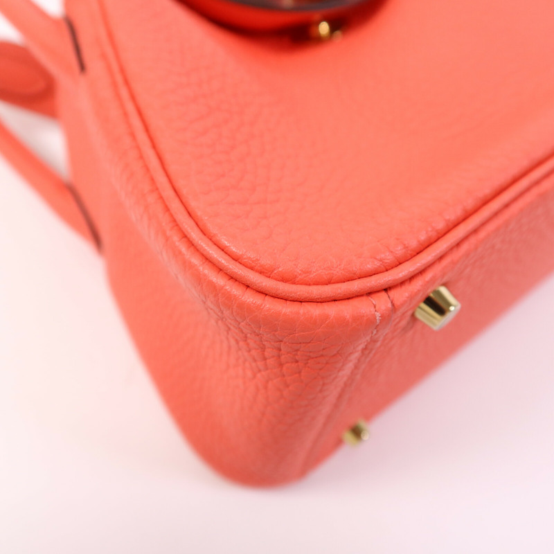 HERMES Clemence皮革Mini Lindy金扣手挽肩背兩用袋Rose Texas-10