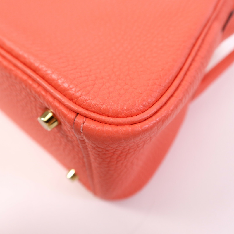 HERMES Clemence皮革Mini Lindy金扣手挽肩背兩用袋Rose Texas-11