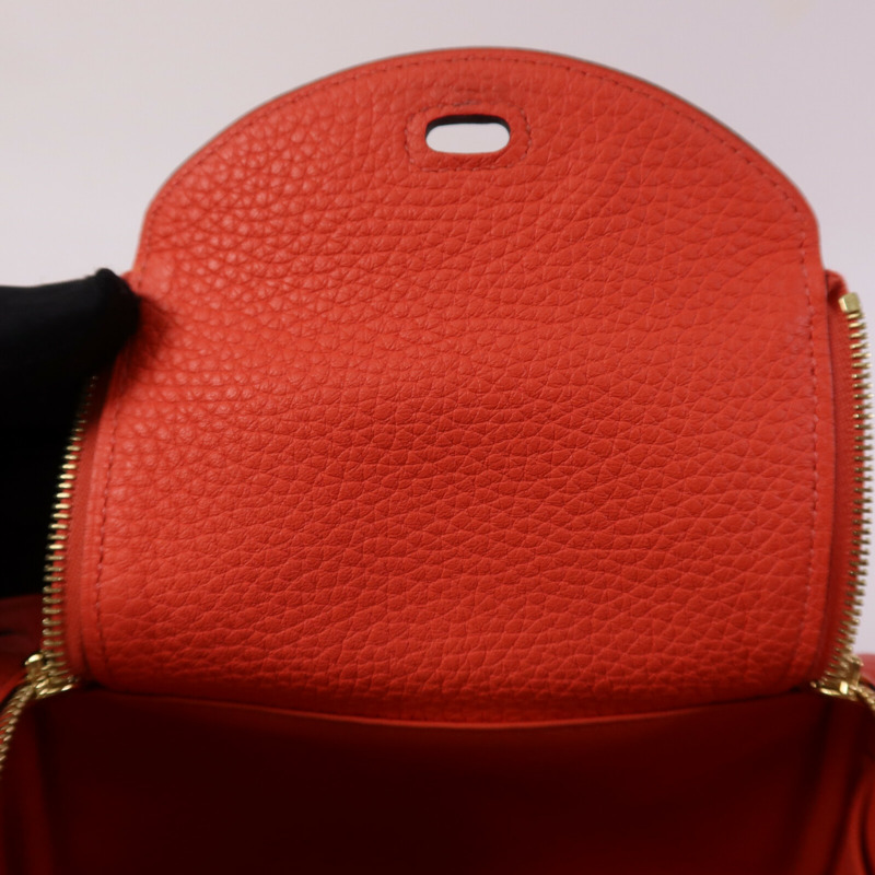 HERMES Clemence皮革Mini Lindy金扣手挽肩背兩用袋Rose Texas-13