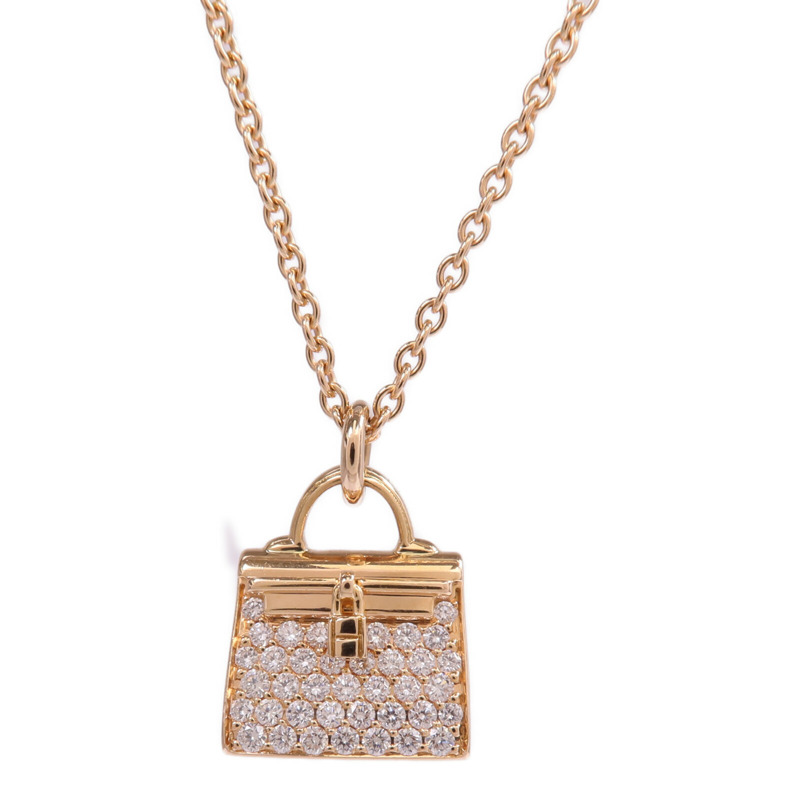 HERMES 18K玫瑰金Amulettes Kelly Pendant鑽石項鍊-2