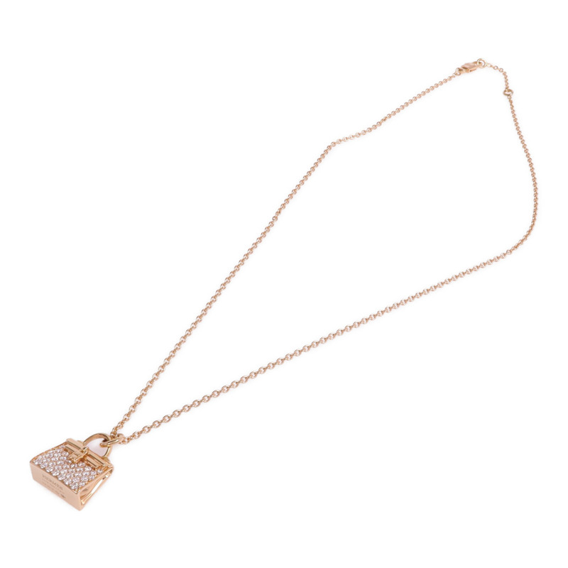HERMES 18K玫瑰金Amulettes Kelly Pendant鑽石項鍊-3