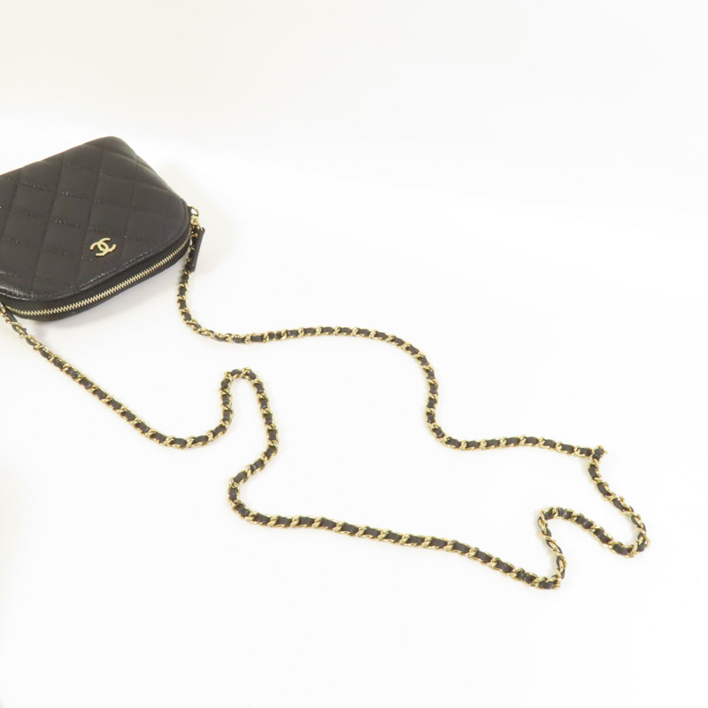 CHANEL 牛皮皮革Chain Shoulder金扣鏈帶肩背袋-4