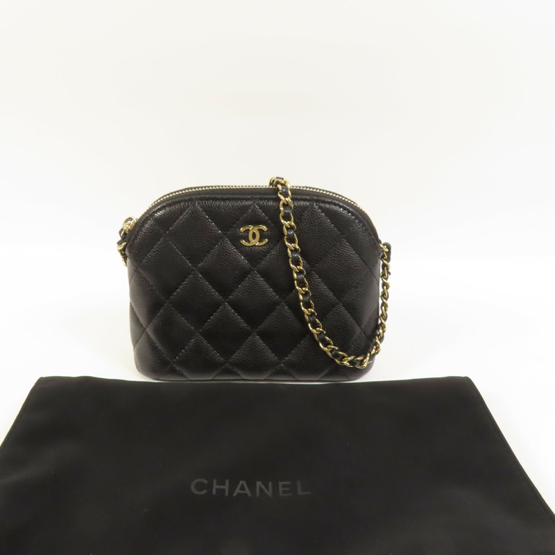 CHANEL 牛皮皮革Chain Shoulder金扣鏈帶肩背袋-9