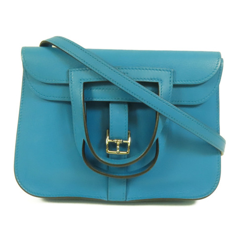 HERMES Swift皮革Mini Halzan銀扣手挽肩背兩用袋Bleu Zanzibar
