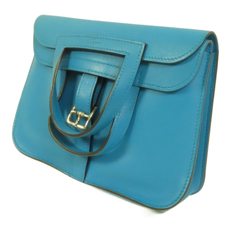 HERMES Swift皮革Mini Halzan銀扣手挽肩背兩用袋Bleu Zanzibar-2
