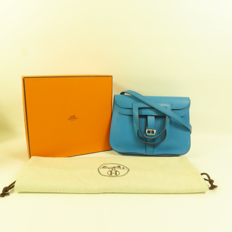 HERMES Swift皮革Mini Halzan銀扣手挽肩背兩用袋Bleu Zanzibar-9