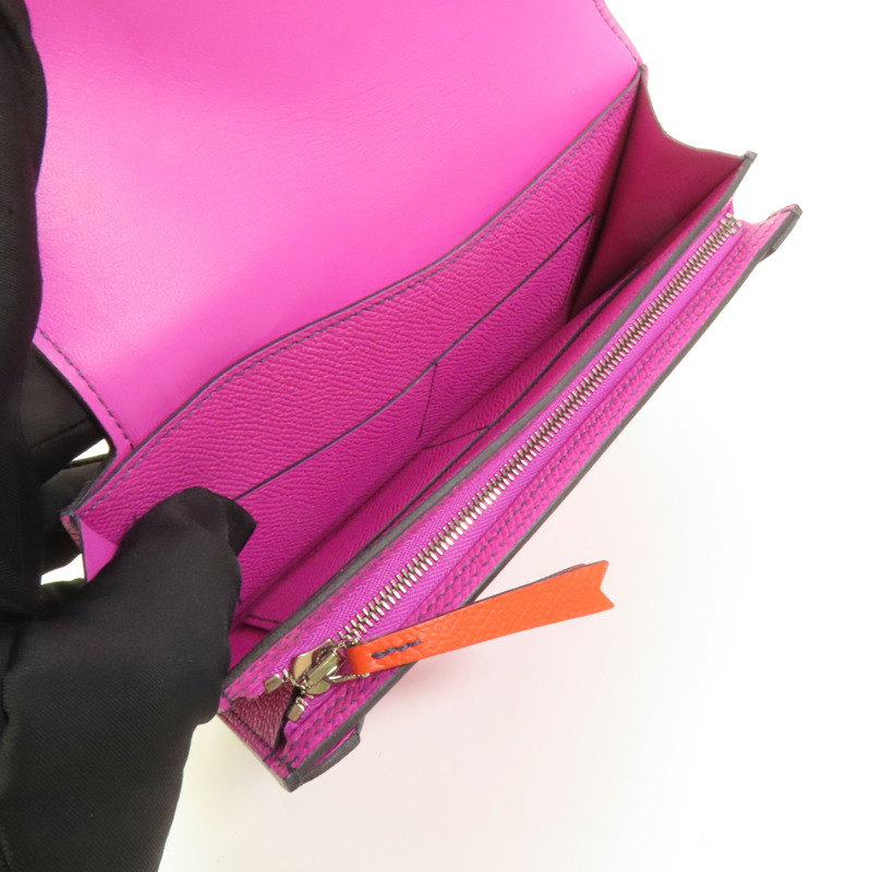 HERMES Epsom皮革Camail Long Wallet銀扣長錢包Magnolia-5