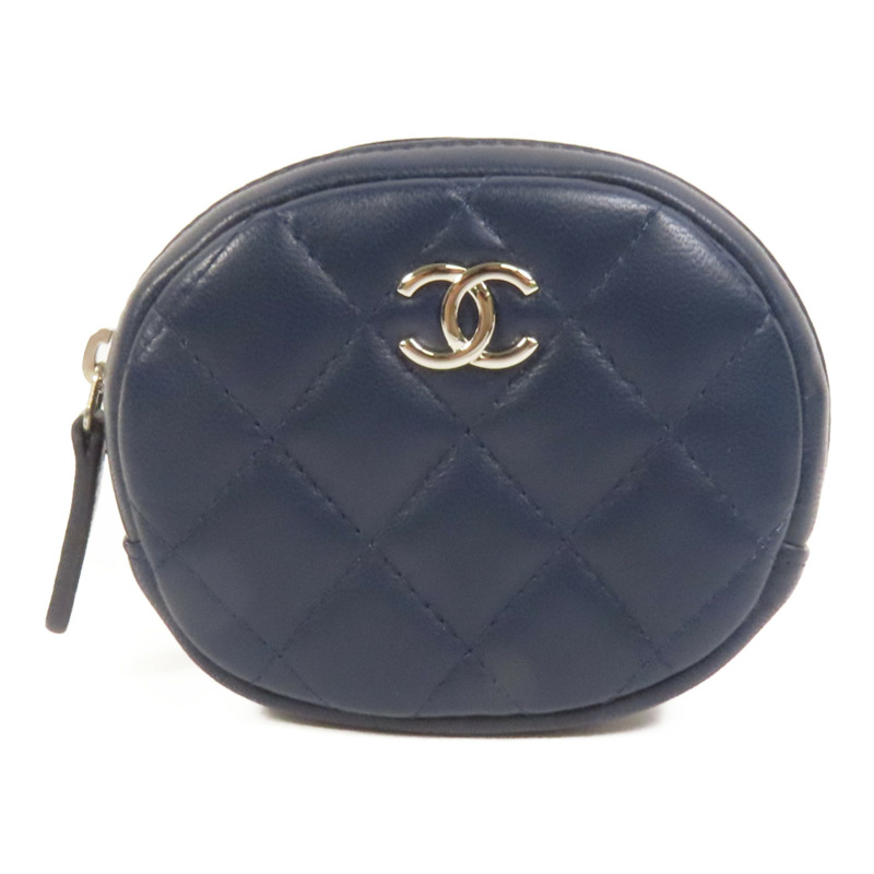 CHANEL 羊皮皮革Coin Case銀扣零錢包-0