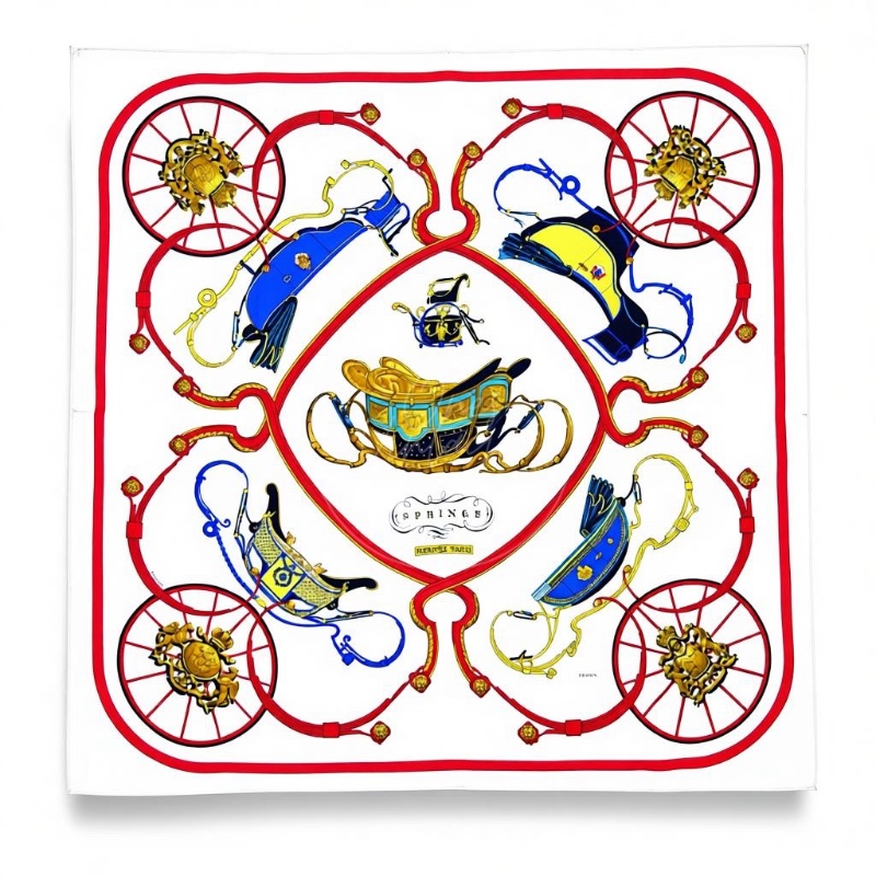 中古 愛馬仕 Hermès Springs 春日系列 馬車 真絲 絲巾-0