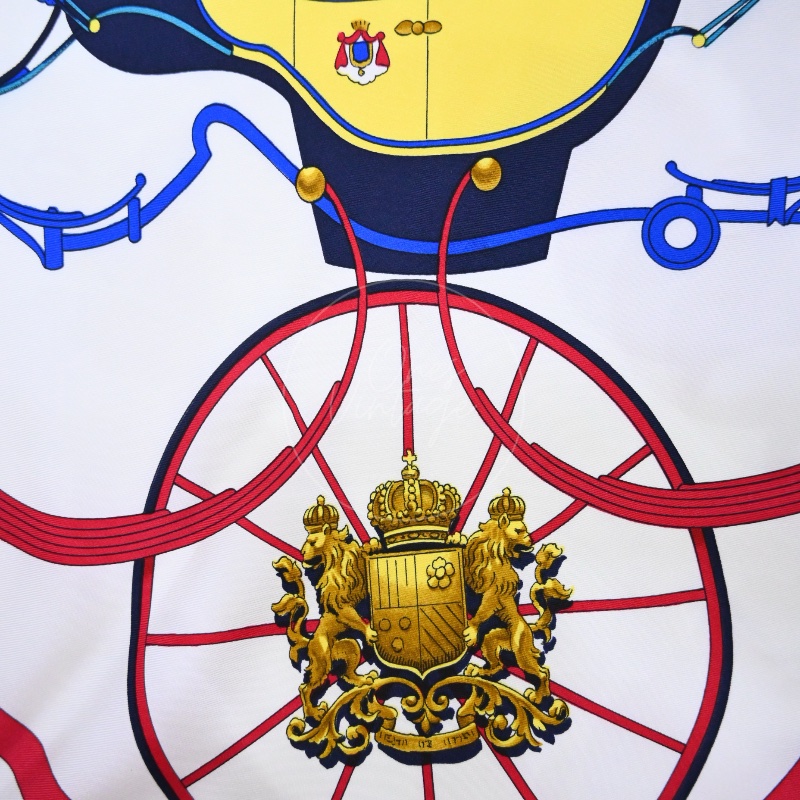 中古 愛馬仕 Hermès Springs 春日系列 馬車 真絲 絲巾-5