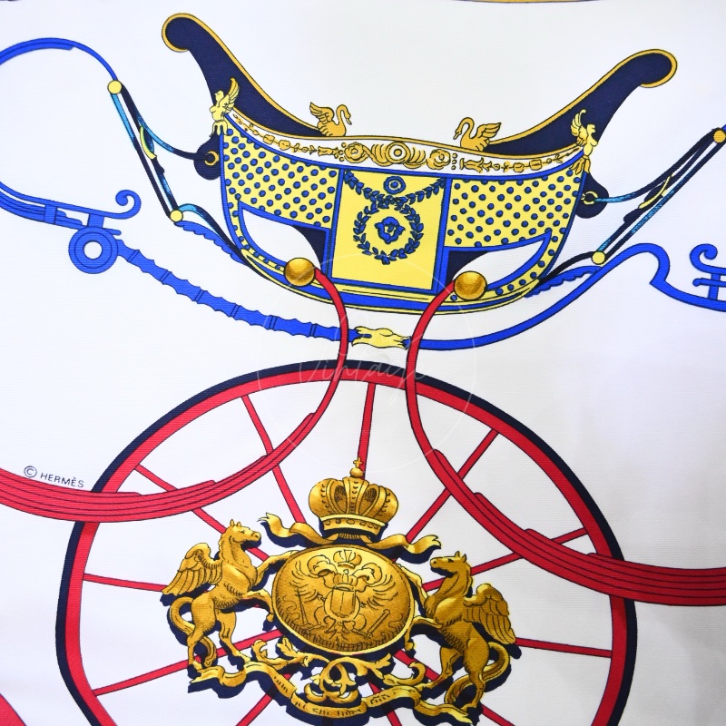 中古 愛馬仕 Hermès Springs 春日系列 馬車 真絲 絲巾-14