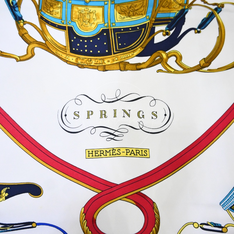 中古 愛馬仕 Hermès Springs 春日系列 馬車 真絲 絲巾-27