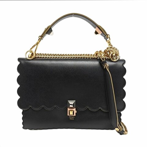 FENDI Kan I中號黑色牛皮單肩包斜挎包手提包金色五金2條可拆卸肩帶