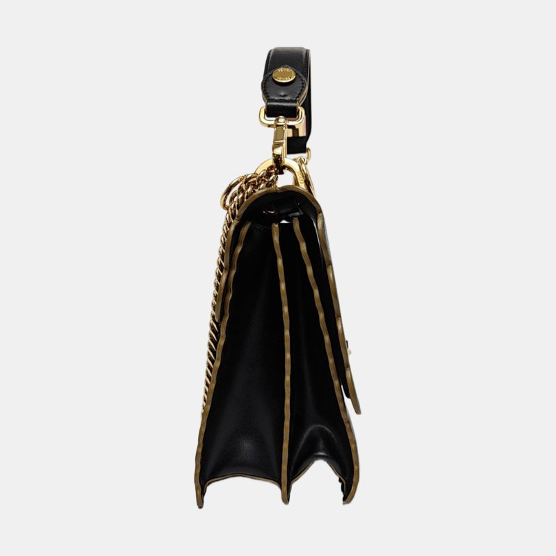 FENDI Kan I中號黑色牛皮單肩包斜挎包手提包金色五金2條可拆卸肩帶-3