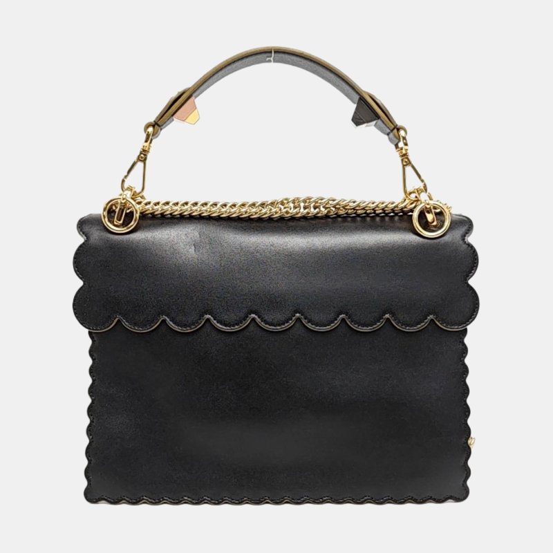 FENDI Kan I中號黑色牛皮單肩包斜挎包手提包金色五金2條可拆卸肩帶-4