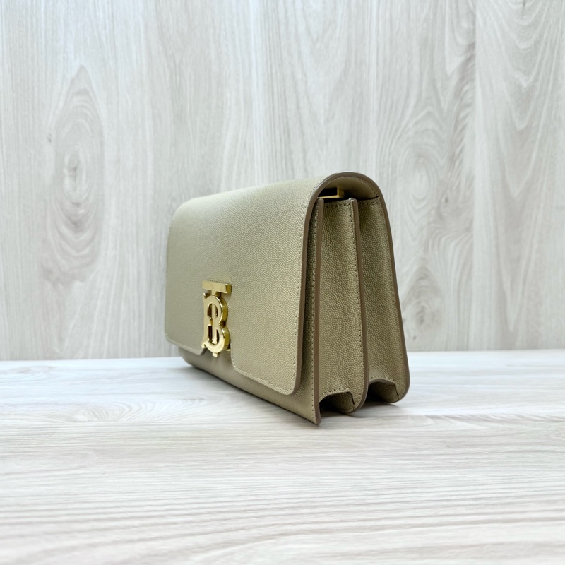 BURBERRY奶茶色粒面牛皮TB金釦雙層風琴包8020641-2