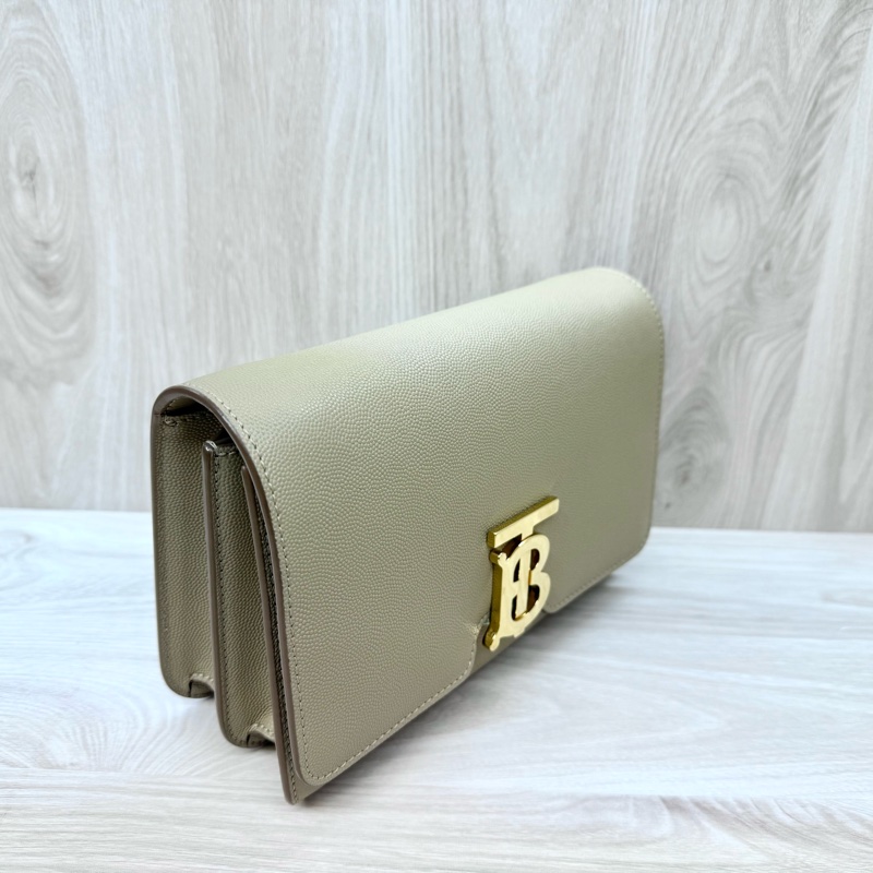 BURBERRY奶茶色粒面牛皮TB金釦雙層風琴包8020641-4