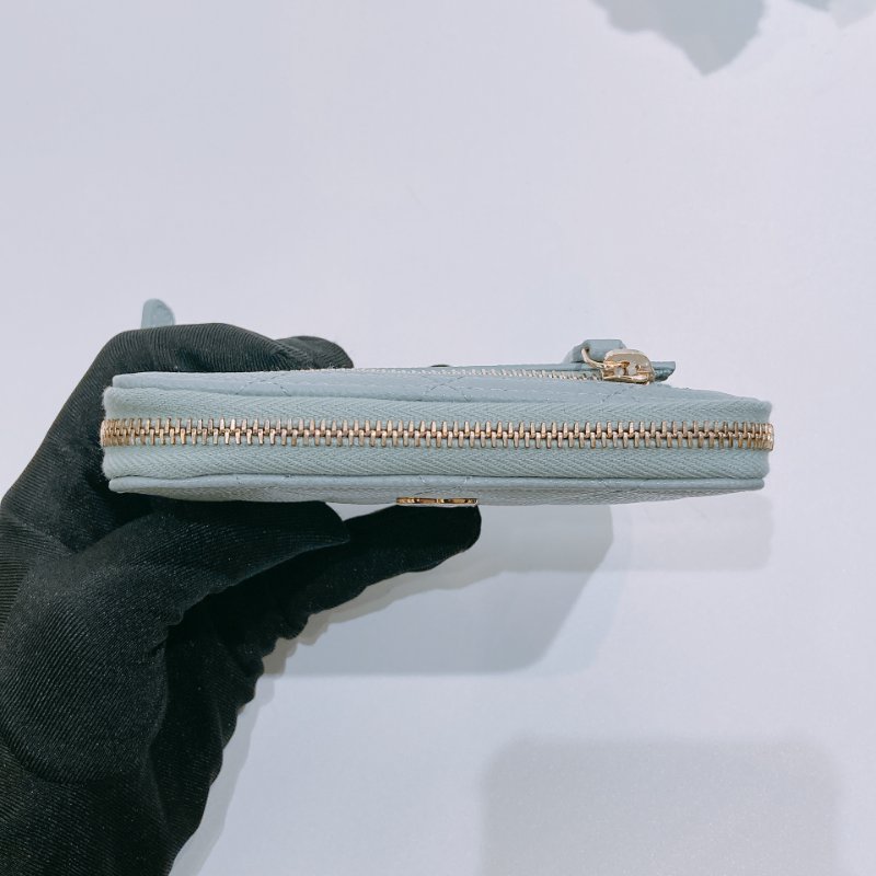 TW4660 Chanel 香奈兒 新款 拉鏈短錢包 灰綠色 荔枝皮Classic Zipper Wallet-2