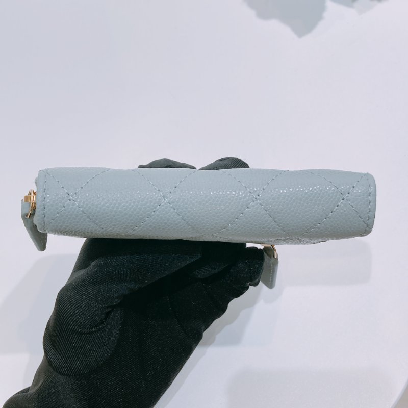 TW4660 Chanel 香奈兒 新款 拉鏈短錢包 灰綠色 荔枝皮Classic Zipper Wallet-3