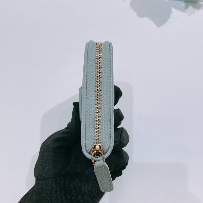 TW4660 Chanel 香奈兒 新款 拉鏈短錢包 灰綠色 荔枝皮Classic Zipper Wallet-4