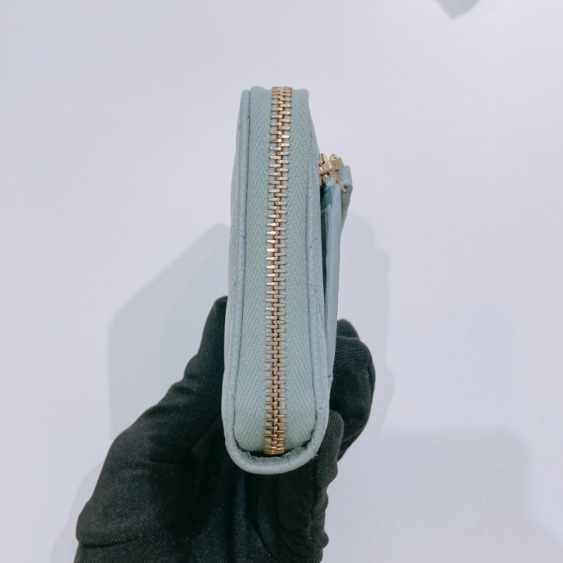 TW4660 Chanel 香奈兒 新款 拉鏈短錢包 灰綠色 荔枝皮Classic Zipper Wallet-5