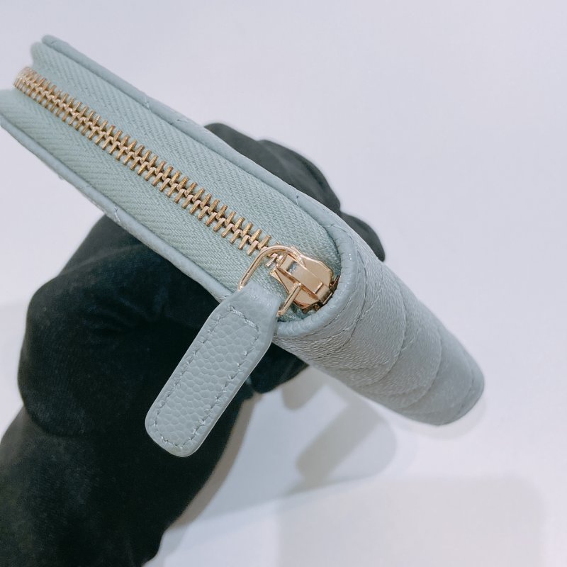 TW4660 Chanel 香奈兒 新款 拉鏈短錢包 灰綠色 荔枝皮Classic Zipper Wallet-6