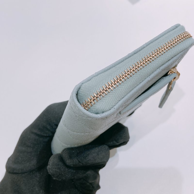 TW4660 Chanel 香奈兒 新款 拉鏈短錢包 灰綠色 荔枝皮Classic Zipper Wallet-7