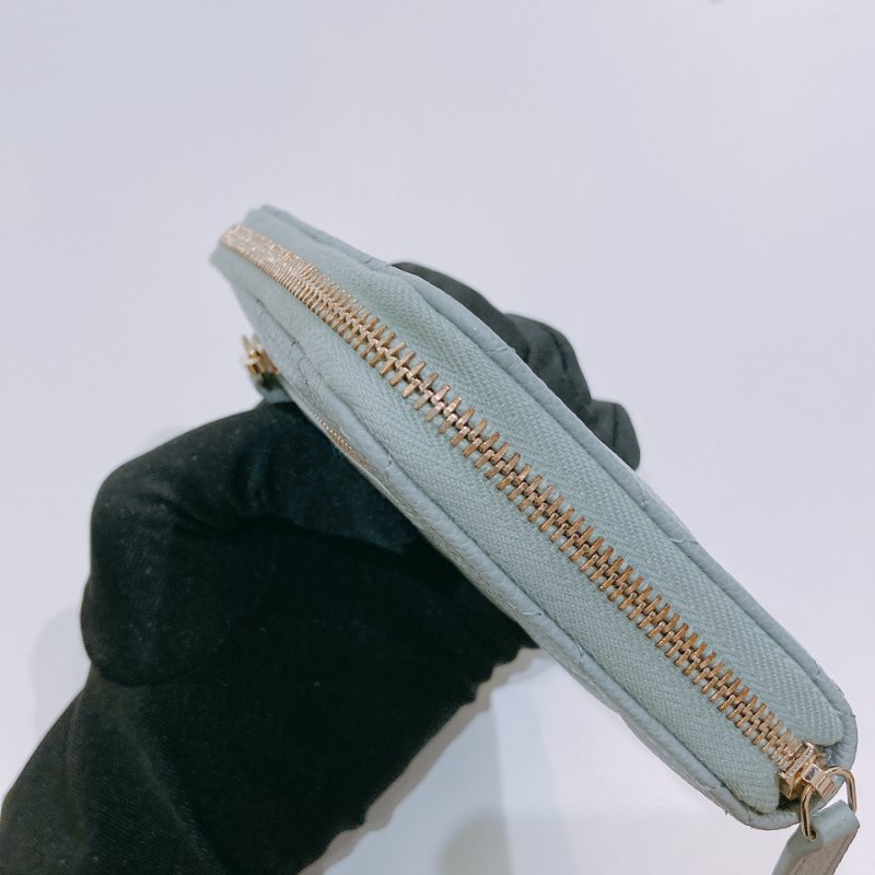 TW4660 Chanel 香奈兒 新款 拉鏈短錢包 灰綠色 荔枝皮Classic Zipper Wallet-8