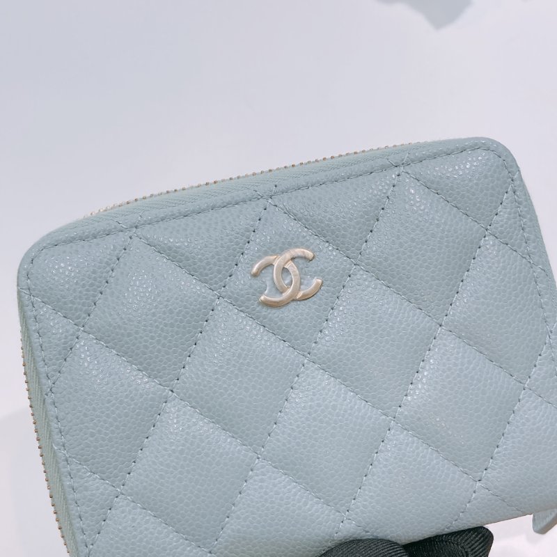 TW4660 Chanel 香奈兒 新款 拉鏈短錢包 灰綠色 荔枝皮Classic Zipper Wallet-10