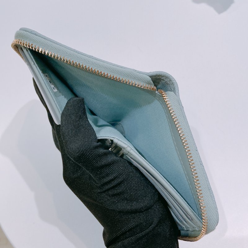 TW4660 Chanel 香奈兒 新款 拉鏈短錢包 灰綠色 荔枝皮Classic Zipper Wallet-11