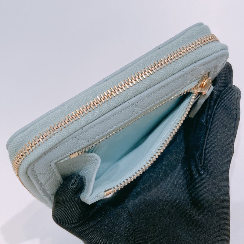 TW4660 Chanel 香奈兒 新款 拉鏈短錢包 灰綠色 荔枝皮Classic Zipper Wallet-12