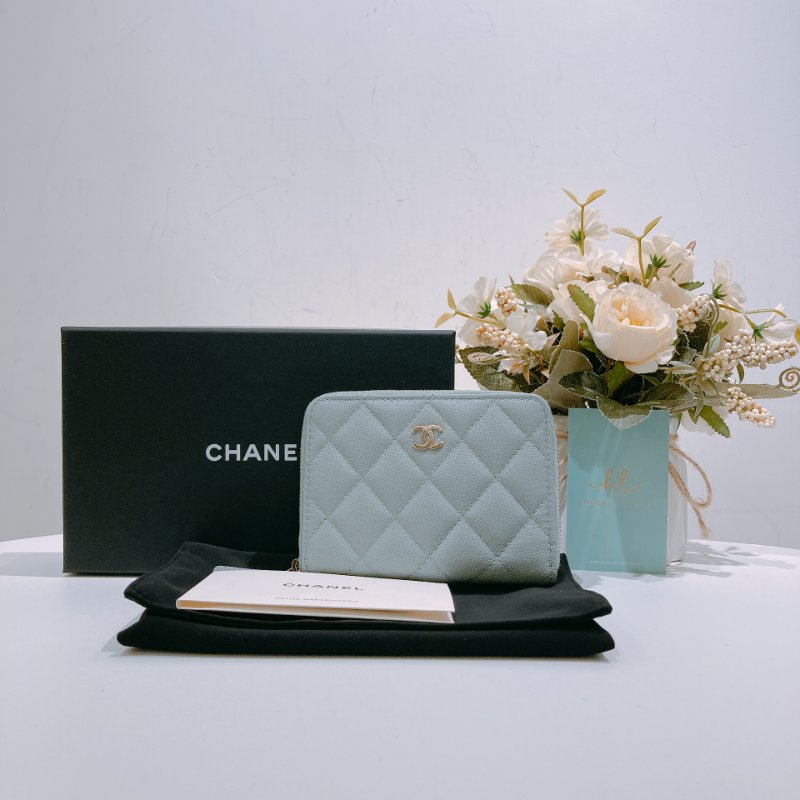 TW4660 Chanel 香奈兒 新款 拉鏈短錢包 灰綠色 荔枝皮Classic Zipper Wallet-13