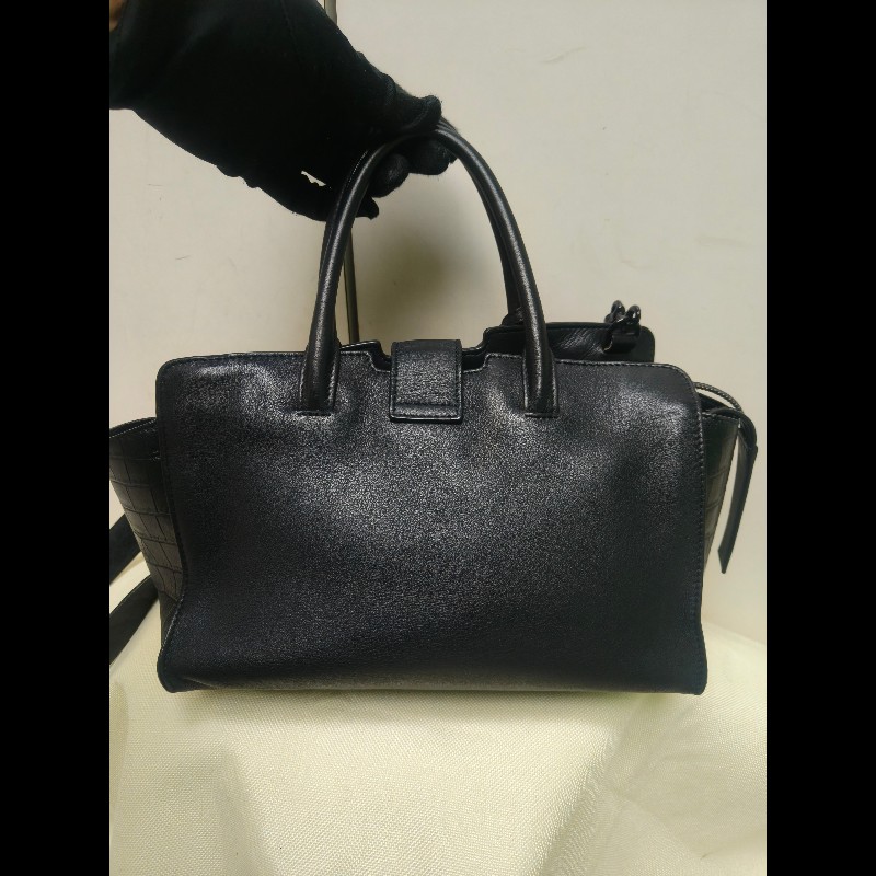 ‼️年前限時特賣‼️（原31800）至1/25⏰㊣✨YSL✨SAINT LAURENT 聖羅蘭 黑色 拼接 壓紋 鱷魚紋 烤漆 兩用 醫生包 手提包 肩背包包/二手精品/保證正品🌳二手樹屋🌳-3