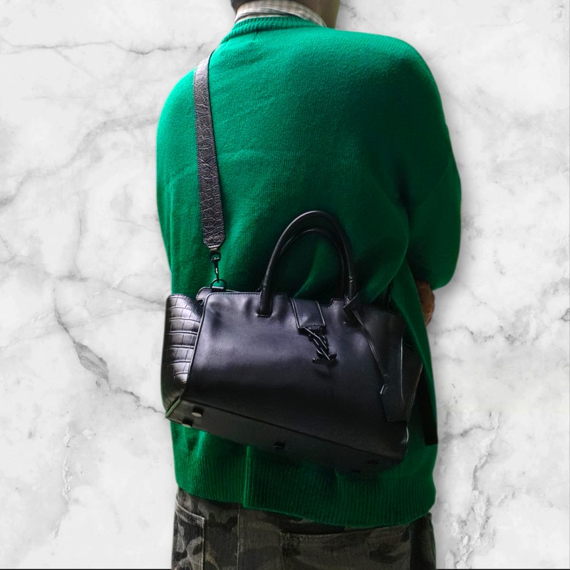 ‼️年前限時特賣‼️（原31800）至1/25⏰㊣✨YSL✨SAINT LAURENT 聖羅蘭 黑色 拼接 壓紋 鱷魚紋 烤漆 兩用 醫生包 手提包 肩背包包/二手精品/保證正品🌳二手樹屋🌳-69