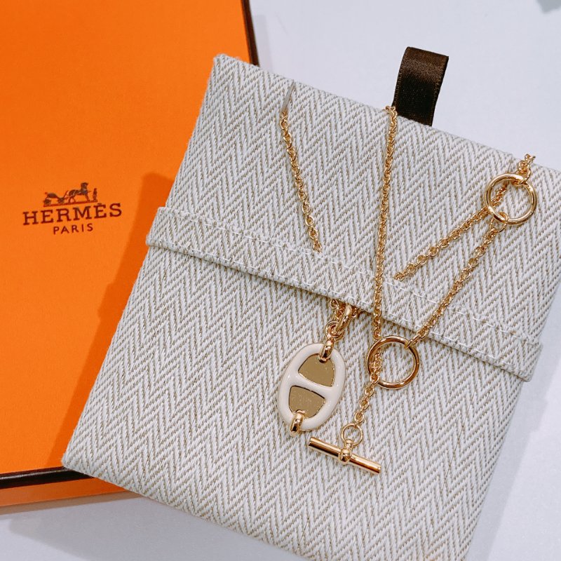 TW4661	Hermes 愛馬仕 豬鼻項鍊 可調節長度 Mini Maillon Pendant Necklace Cream x GHW-1