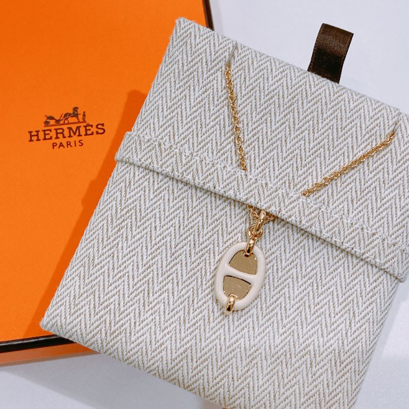 TW4661	Hermes 愛馬仕 豬鼻項鍊 可調節長度 Mini Maillon Pendant Necklace Cream x GHW-2