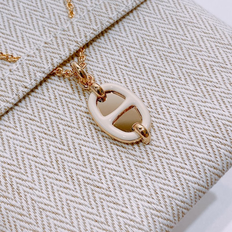 TW4661	Hermes 愛馬仕 豬鼻項鍊 可調節長度 Mini Maillon Pendant Necklace Cream x GHW-4