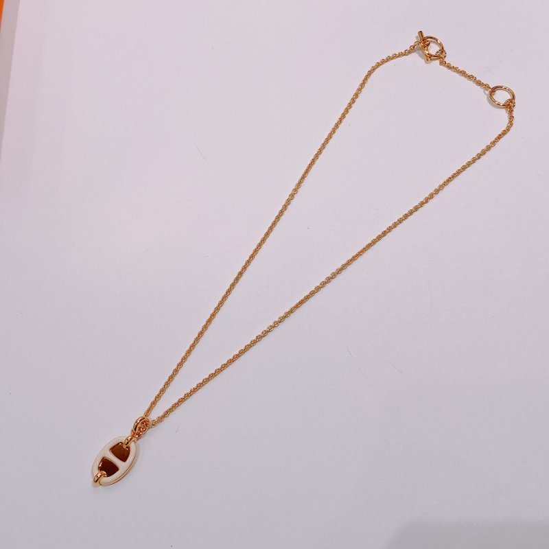 TW4661	Hermes 愛馬仕 豬鼻項鍊 可調節長度 Mini Maillon Pendant Necklace Cream x GHW-6