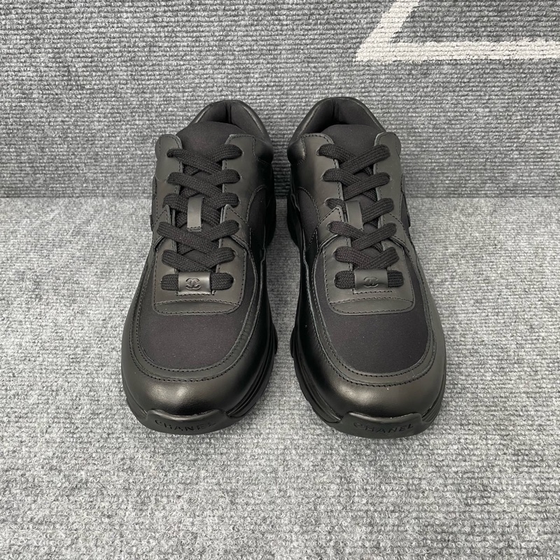 98新CHANEL香奈兒黑色皮面網面運動鞋 41碼無附件一-1